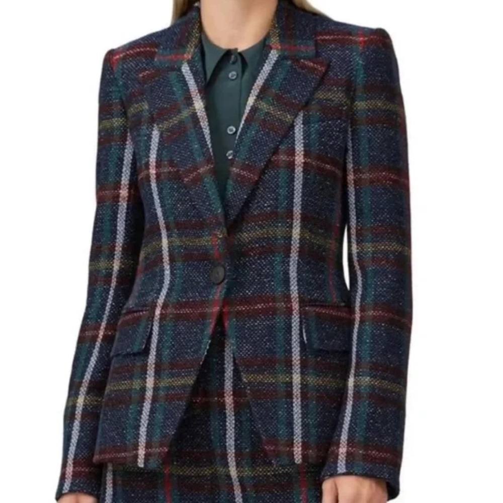 Veronica Beard 2-Piece Set Tweed Plaid Multi Blazer and Mini Skirt